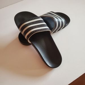 Adidas flats sandals for men size 11 black and white
